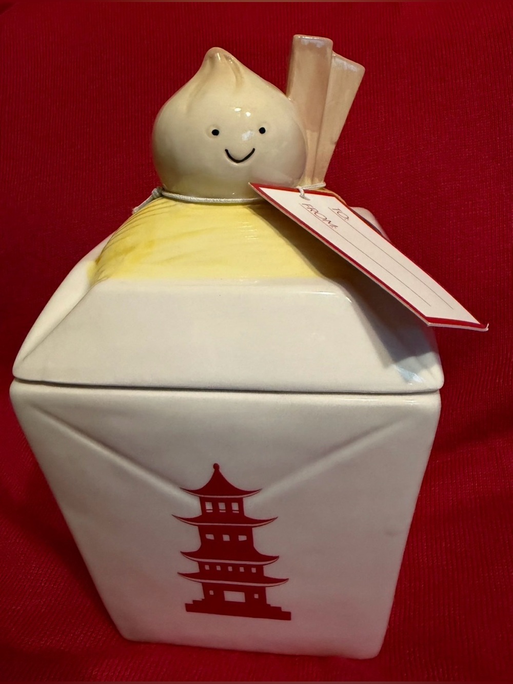Luna & Sage Ceramic Dumpling
Canister with Red Pagoda and Yellow Lid Accent NEW